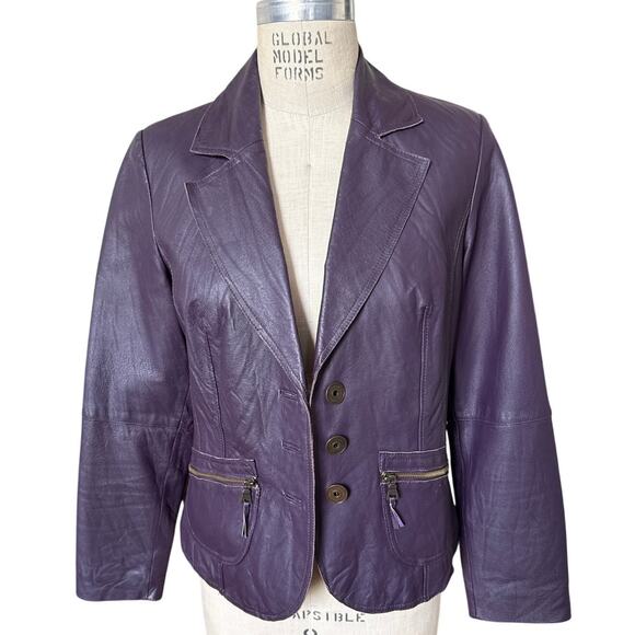 Bonita Purple Leather Blazer Size Medium - Picture 1 of 6